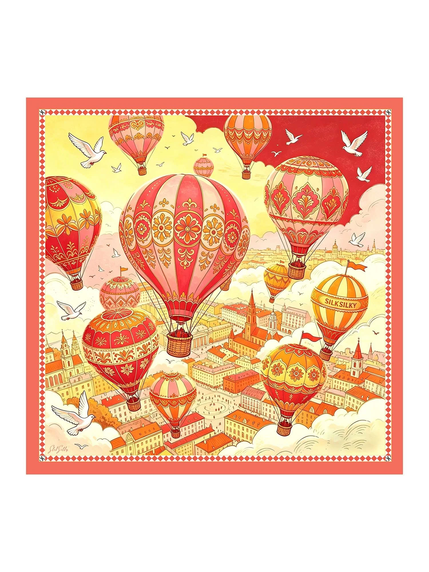 100 Muldbærsilke Luftballon Mønster Tørklæde Størrelse 90x90cm