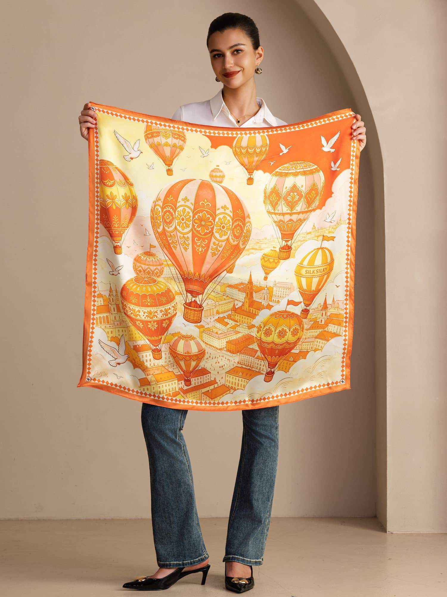 100 Muldbærsilke Luftballon Mønster Tørklæde Størrelse 90x90cm - Image 5