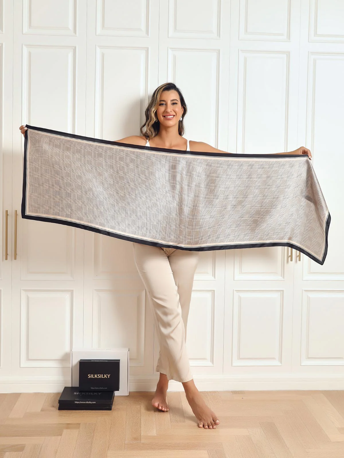 100% Mulberry Silke Trykt Langt Rektangel Sjal Tørklæde 170x53cm - Image 2