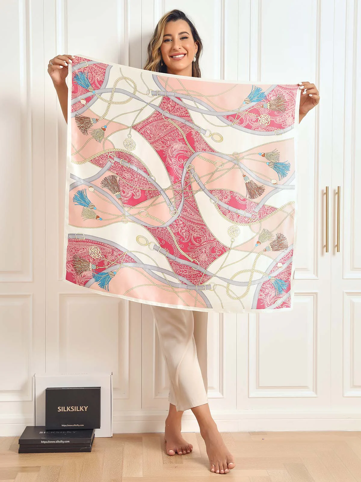 100% Mulberry Silke Printet Firkantet Sjal Tørklæde 88*88cm - Image 37