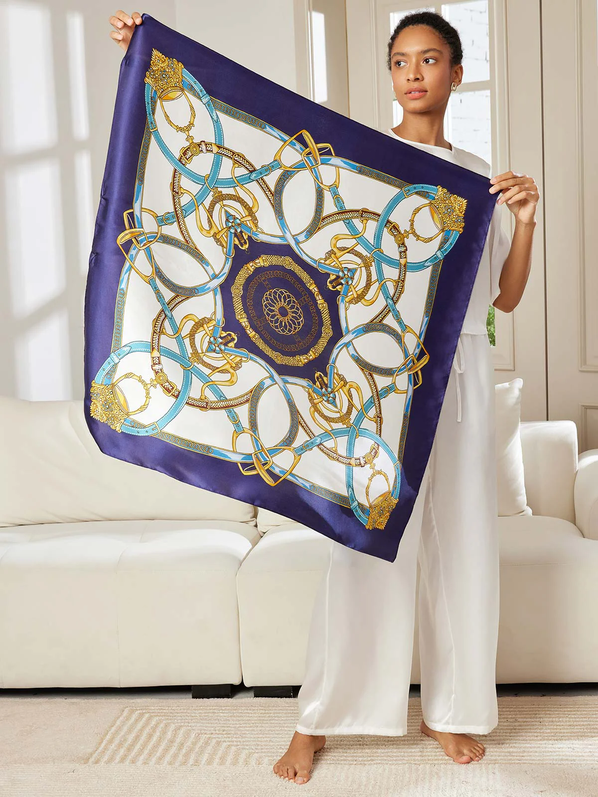 100% Mulberry Silke Printet Firkantet Sjal Tørklæde 88*88cm - Image 3