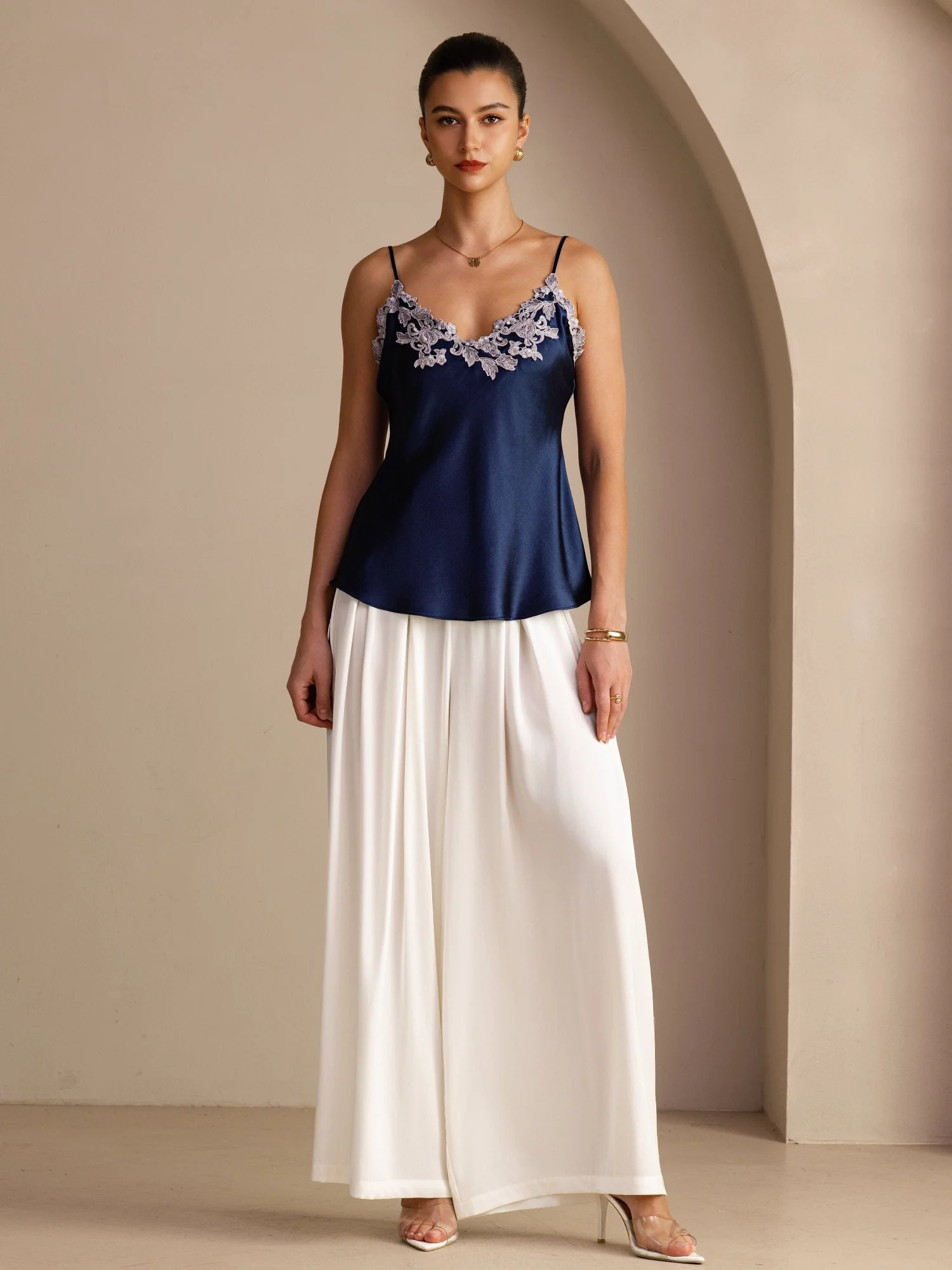 100 Procent Mulberry Silke Spaghetti Stropper V Hals Blonde Camisole Top - Image 6