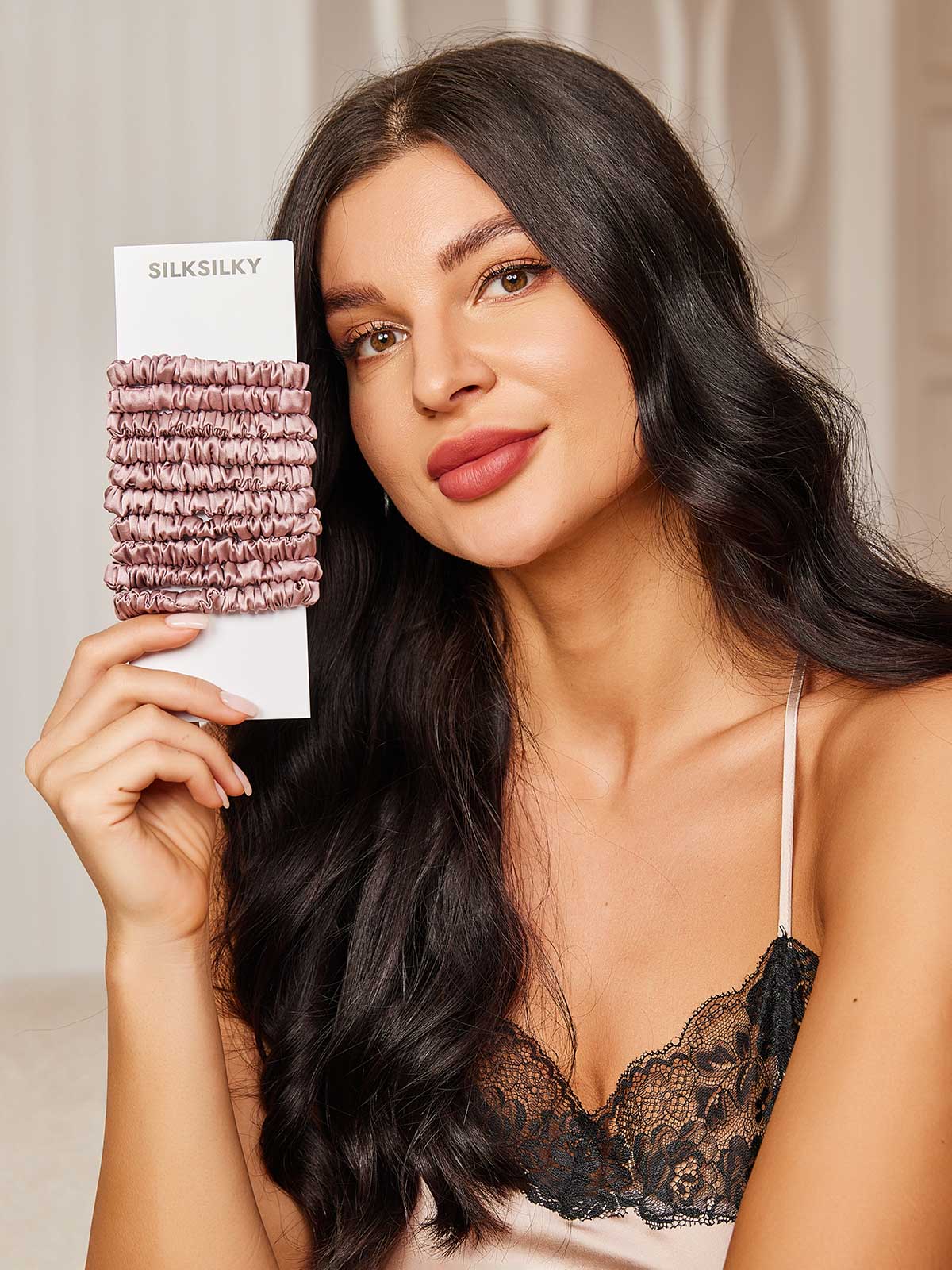 10Stk Ren Silke Tynd Hår Scrunchies - 1cm - Image 39