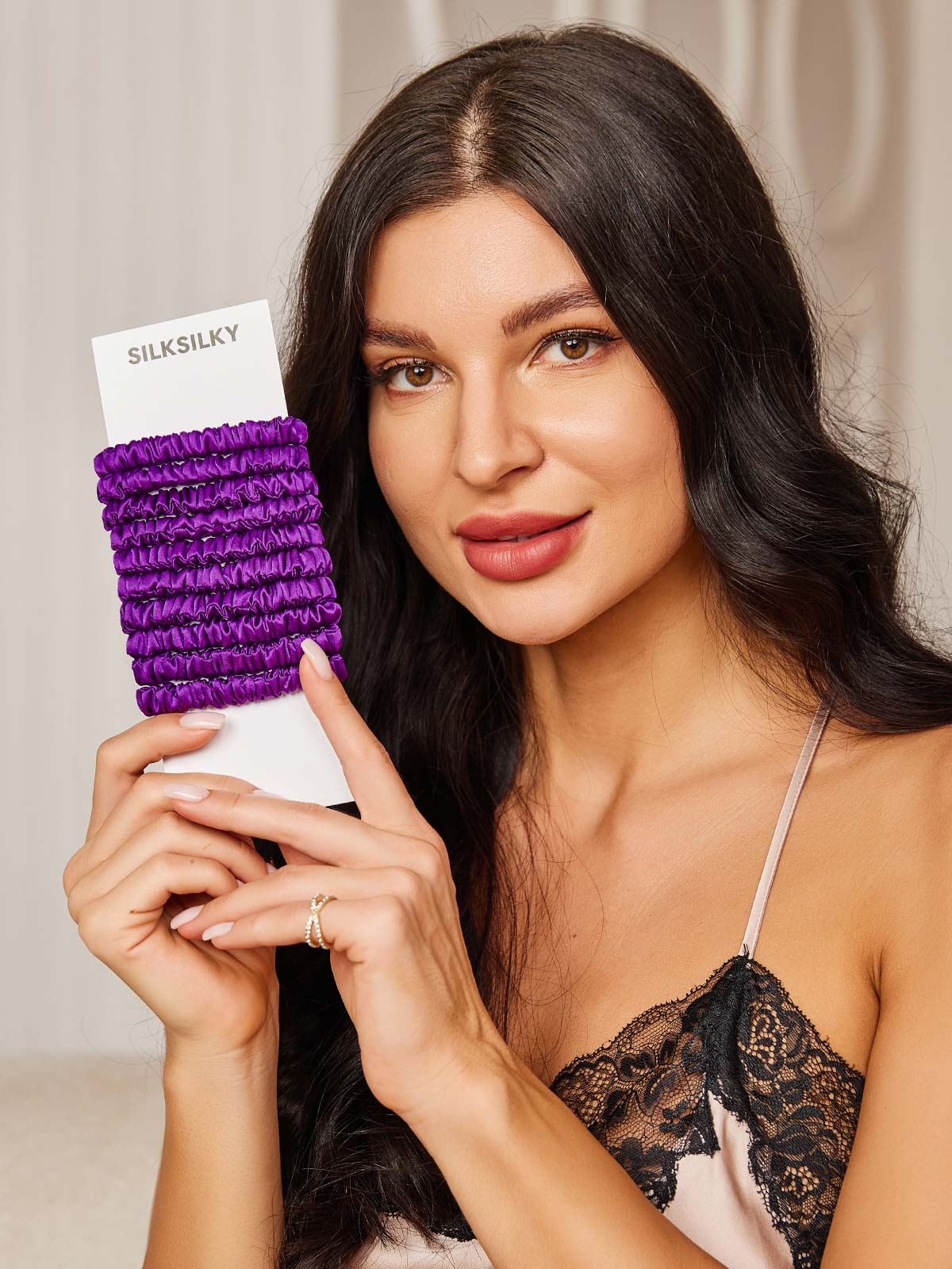 10Stk Ren Silke Tynd Hår Scrunchies - 1cm - Image 45