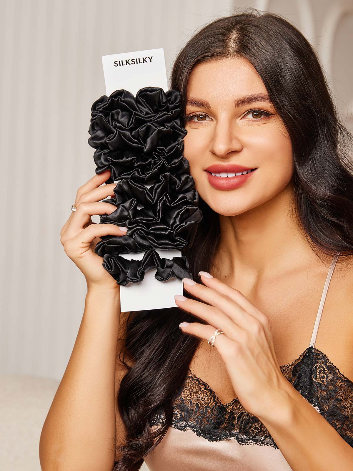 10Stk Ren Silke Klassisk Hår Scrunchies - 2cm - Image 5