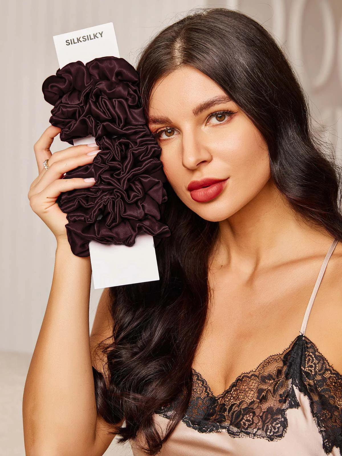 10Stk Ren Silke Klassisk Hår Scrunchies - 2cm - Image 8