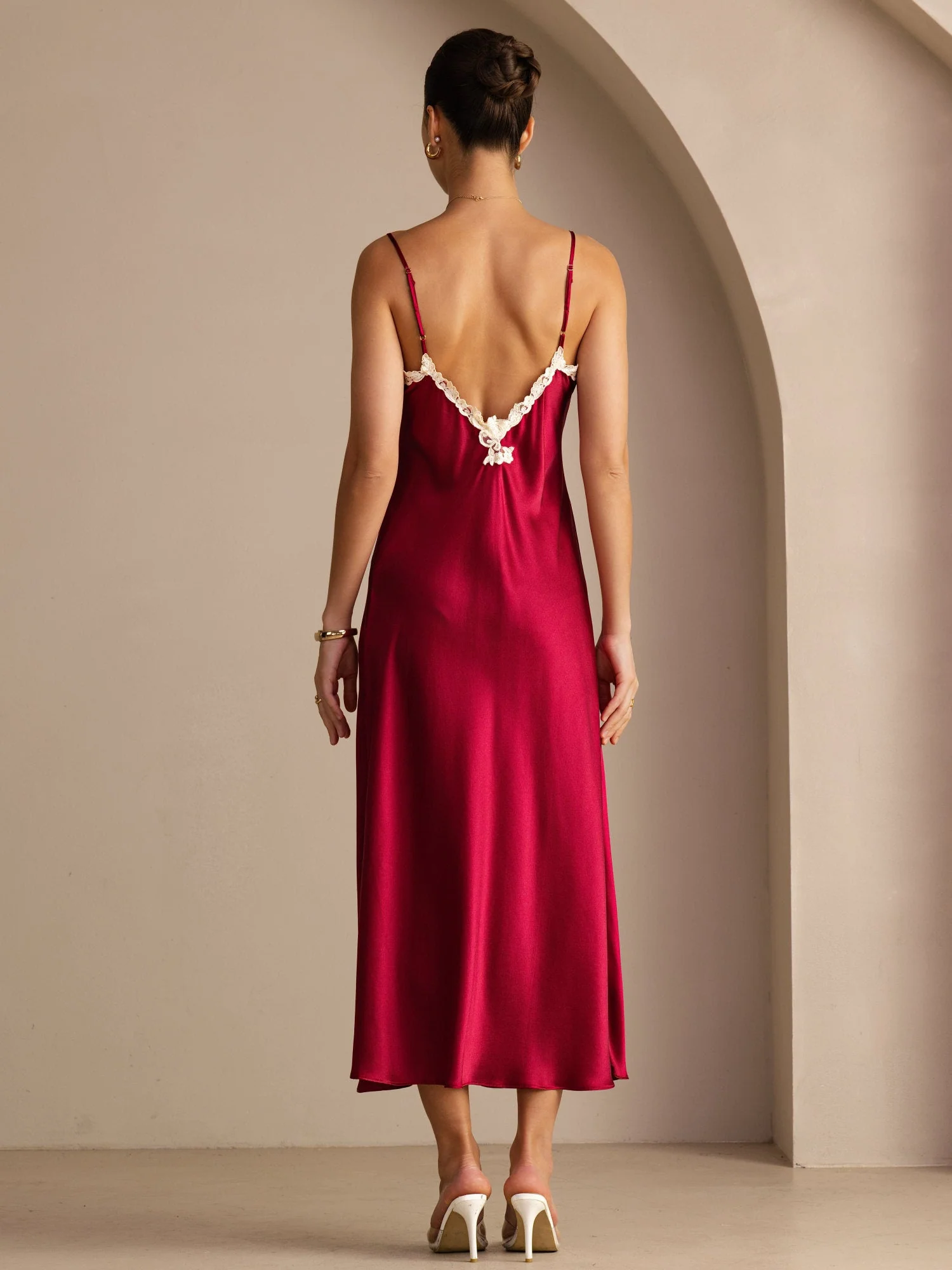 Maxi Lace V-Back 100% Silke Kjole - Image 21