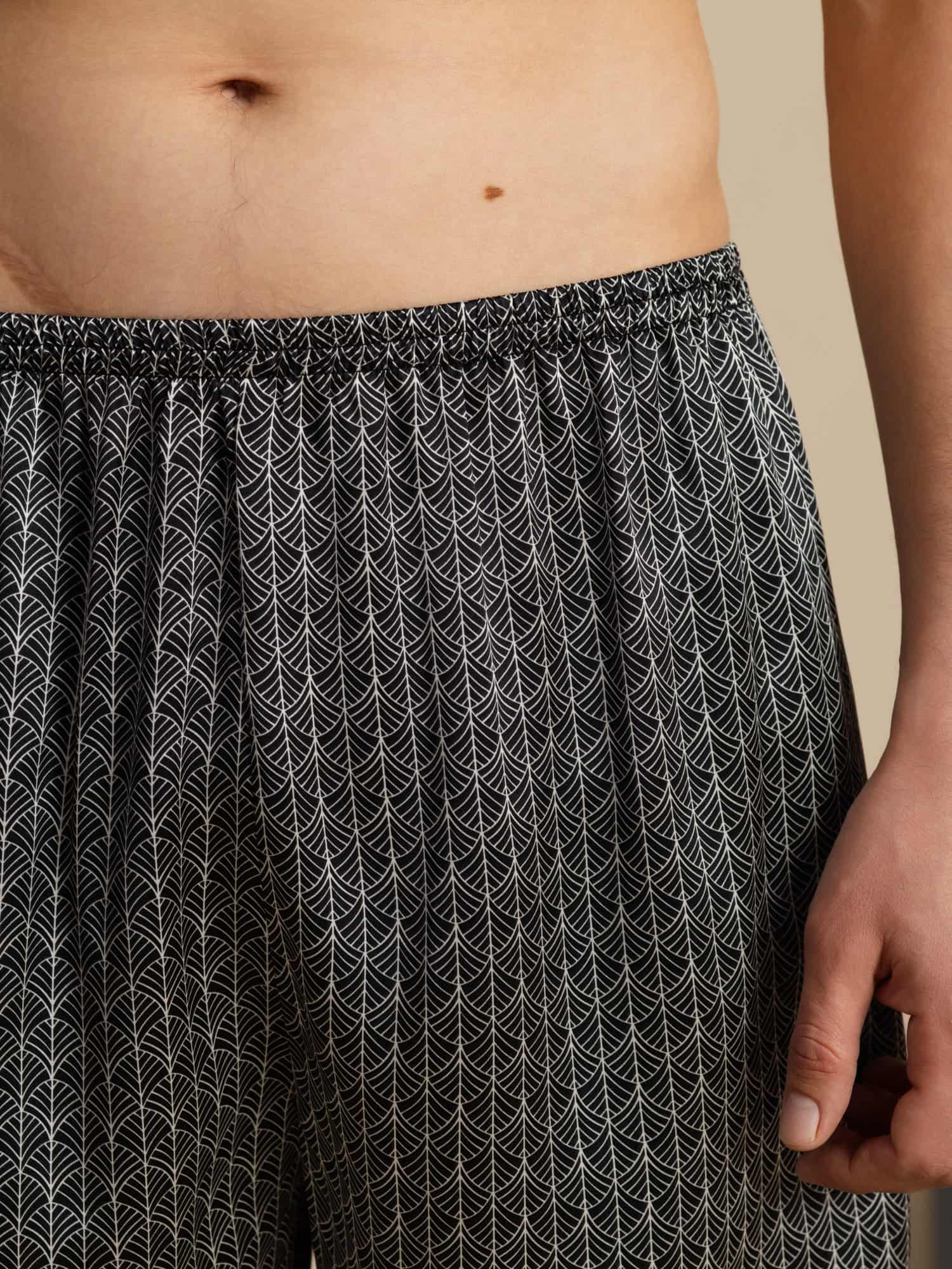 Herre Pure Silk Marine Ginkgo Print Elastisk Talje Soveshorts - Image 12