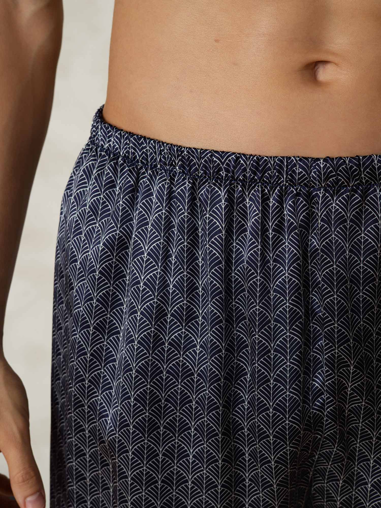 Herre Pure Silk Marine Ginkgo Print Elastisk Talje Soveshorts - Image 7