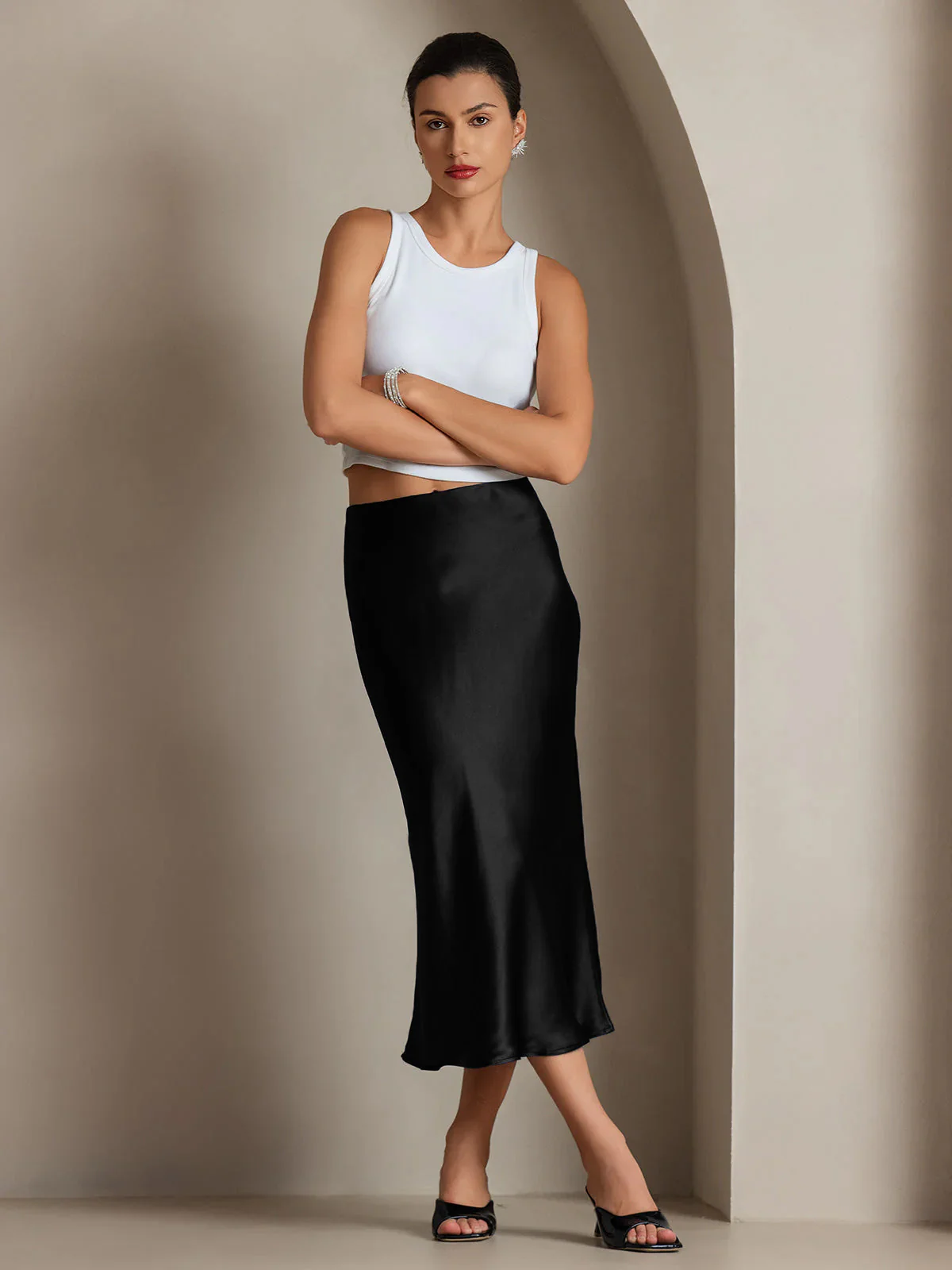 Elegant Basis Nederdel i Ren Silke - Image 13