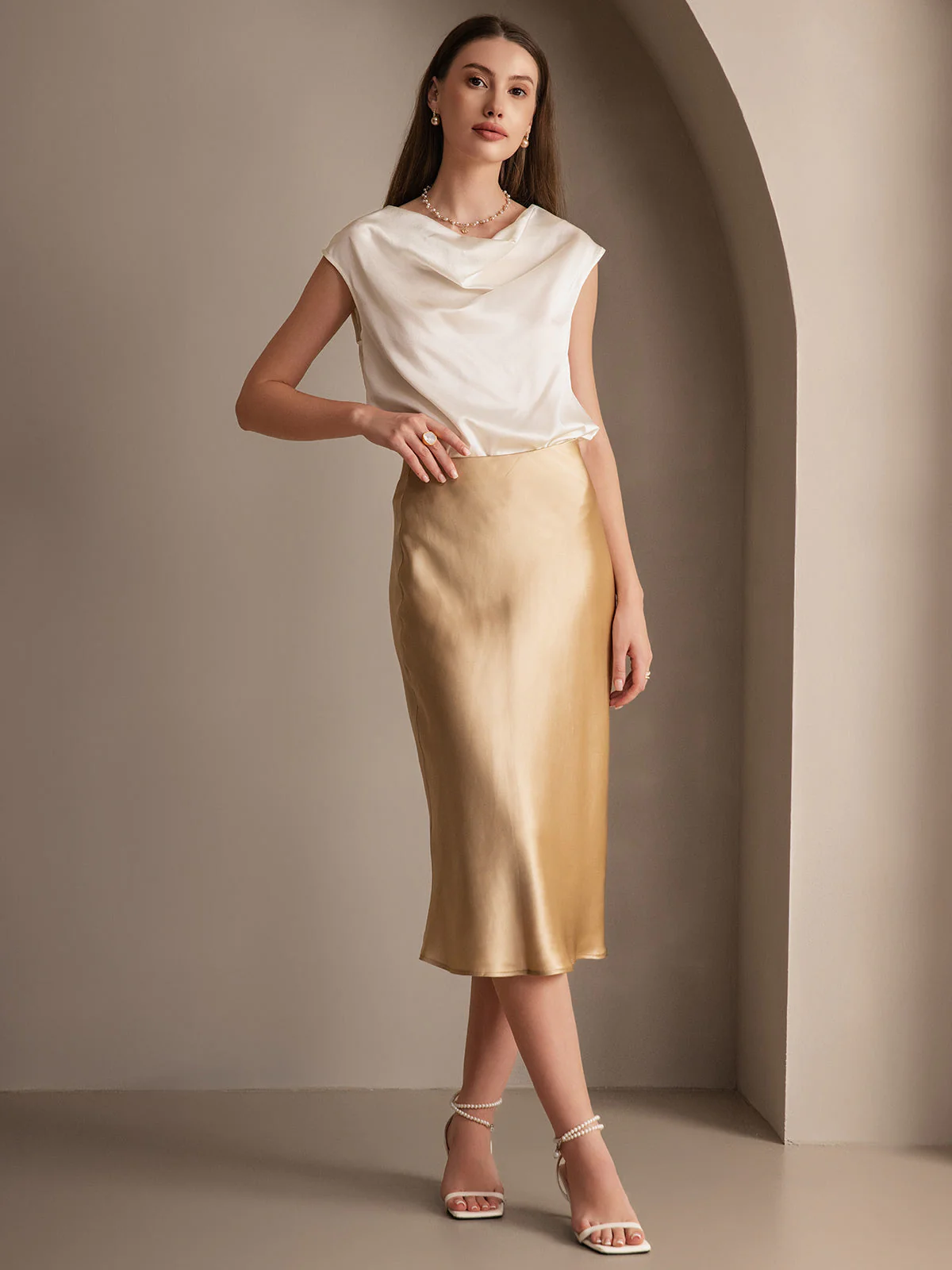 Elegant Basis Nederdel i Ren Silke - Image 30