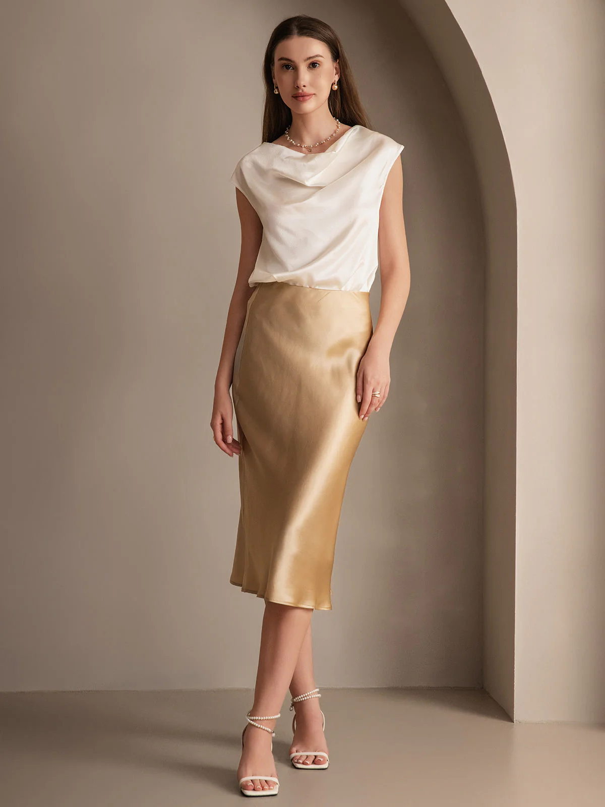 Elegant Basis Nederdel i Ren Silke - Image 32