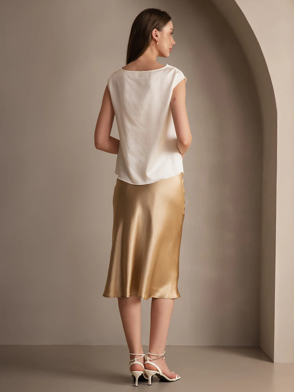 Elegant Basis Nederdel i Ren Silke - Image 34