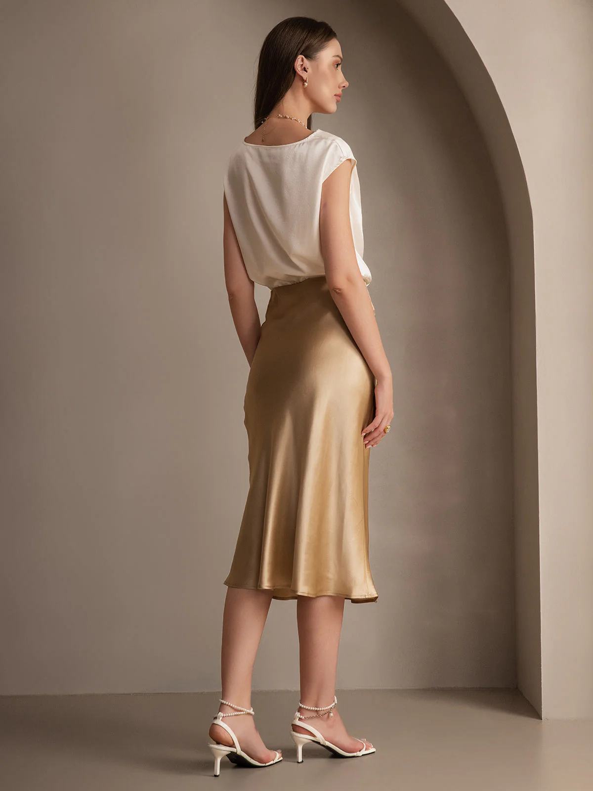 Elegant Basis Nederdel i Ren Silke - Image 36