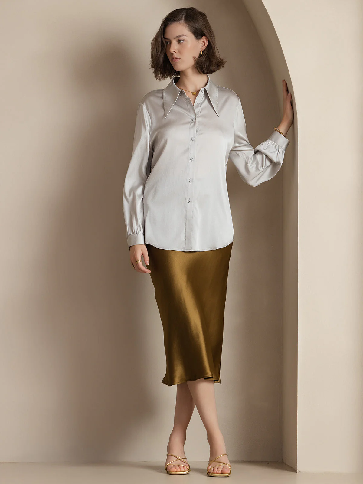 Elegant Basis Nederdel i Ren Silke - Image 55