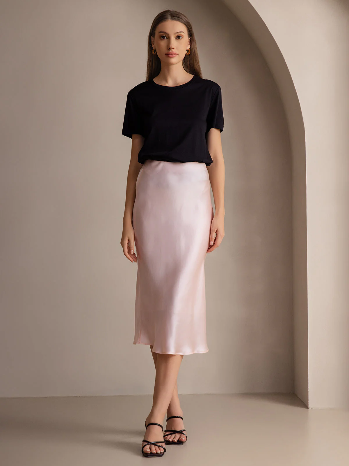 Elegant Basis Nederdel i Ren Silke - Image 74
