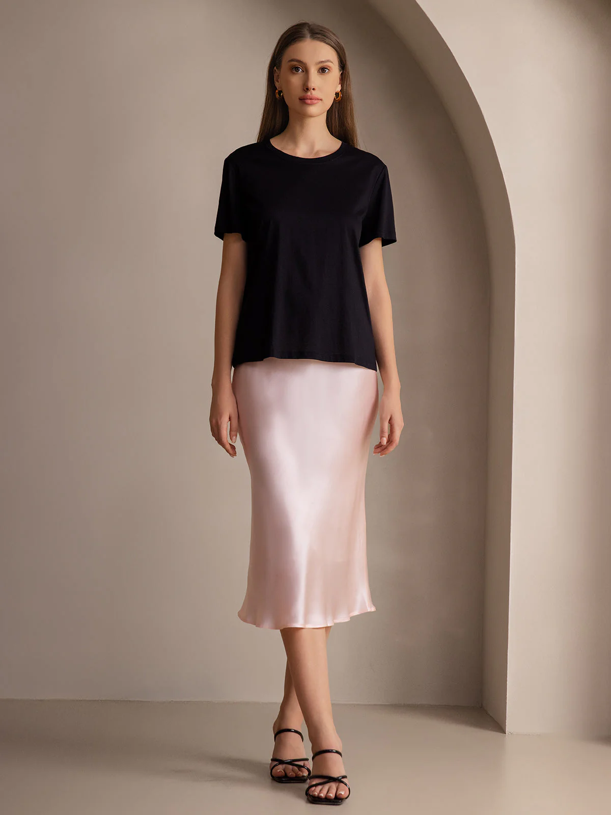 Elegant Basis Nederdel i Ren Silke - Image 76