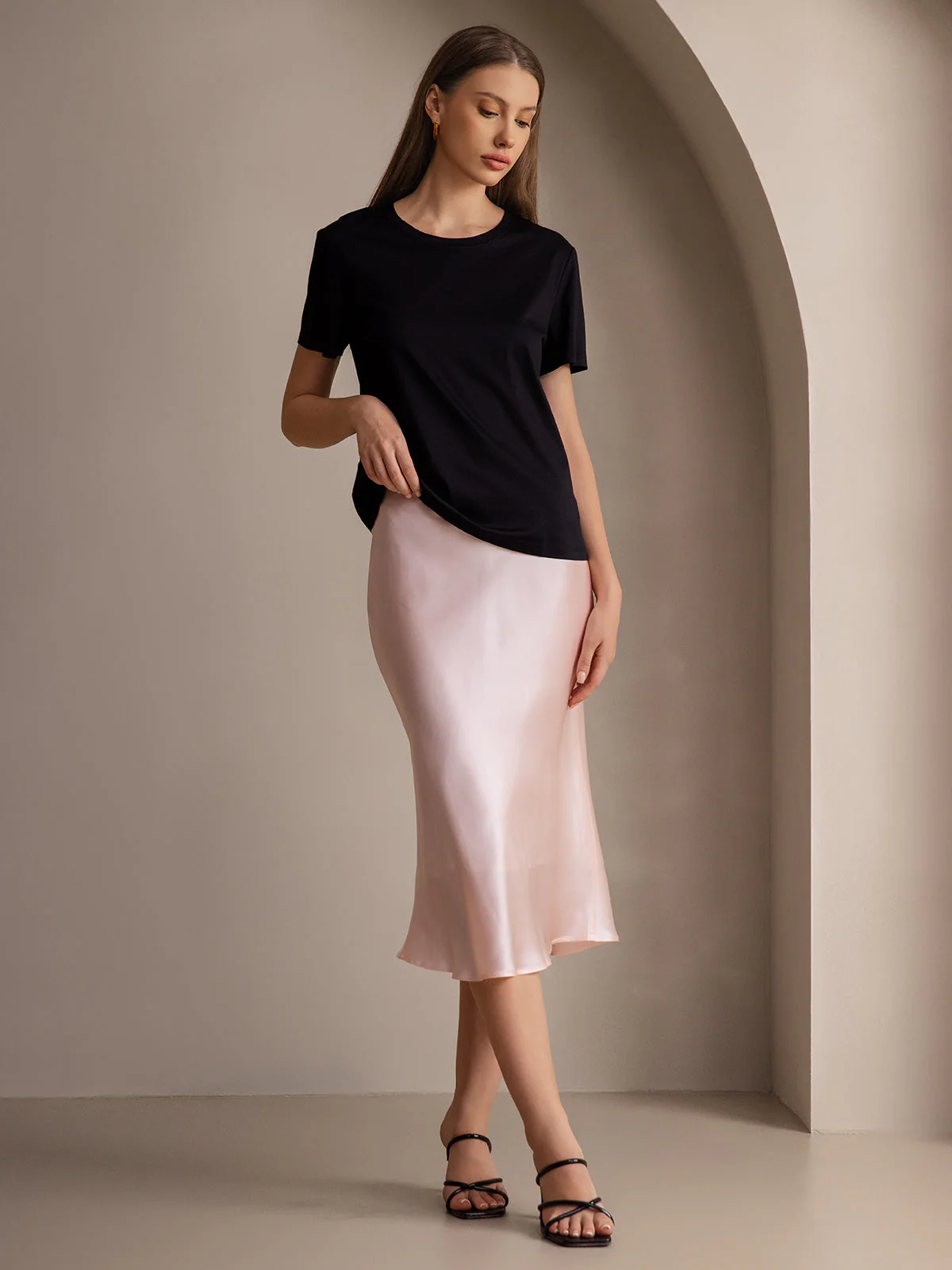 Elegant Basis Nederdel i Ren Silke - Image 79