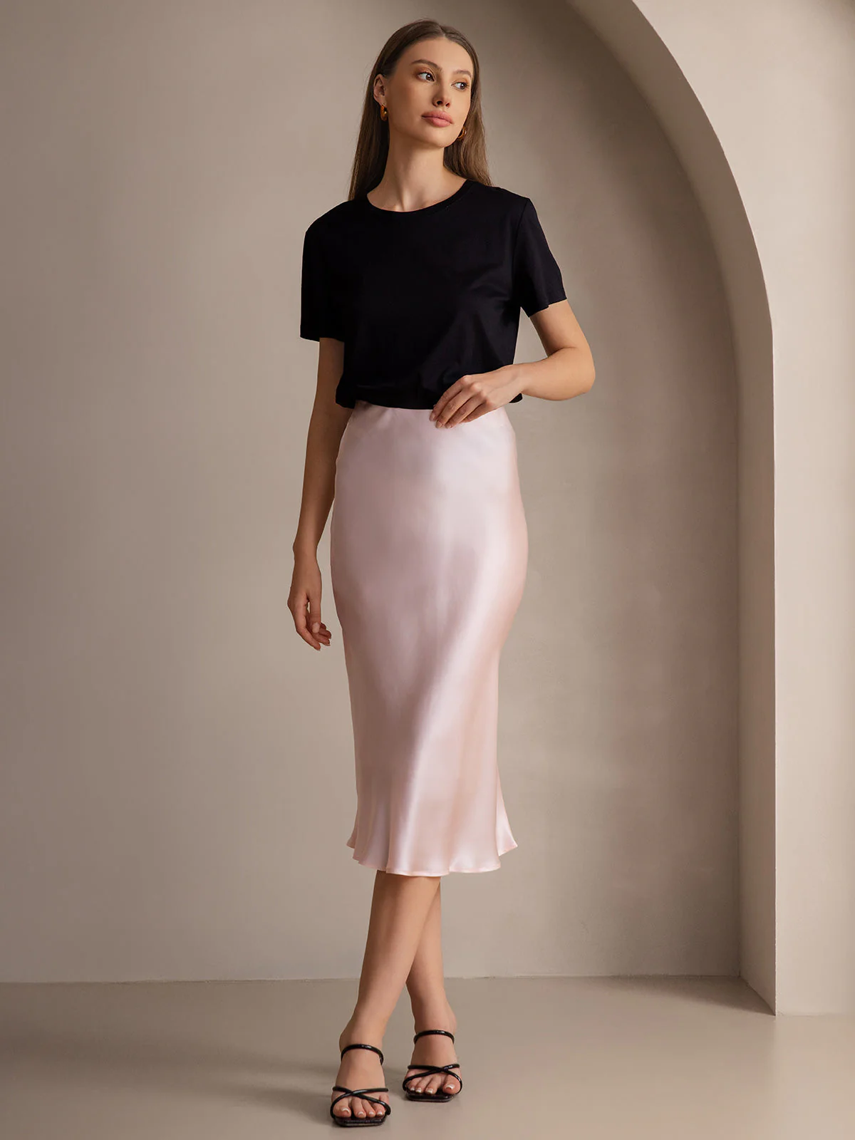 Elegant Basis Nederdel i Ren Silke - Image 80