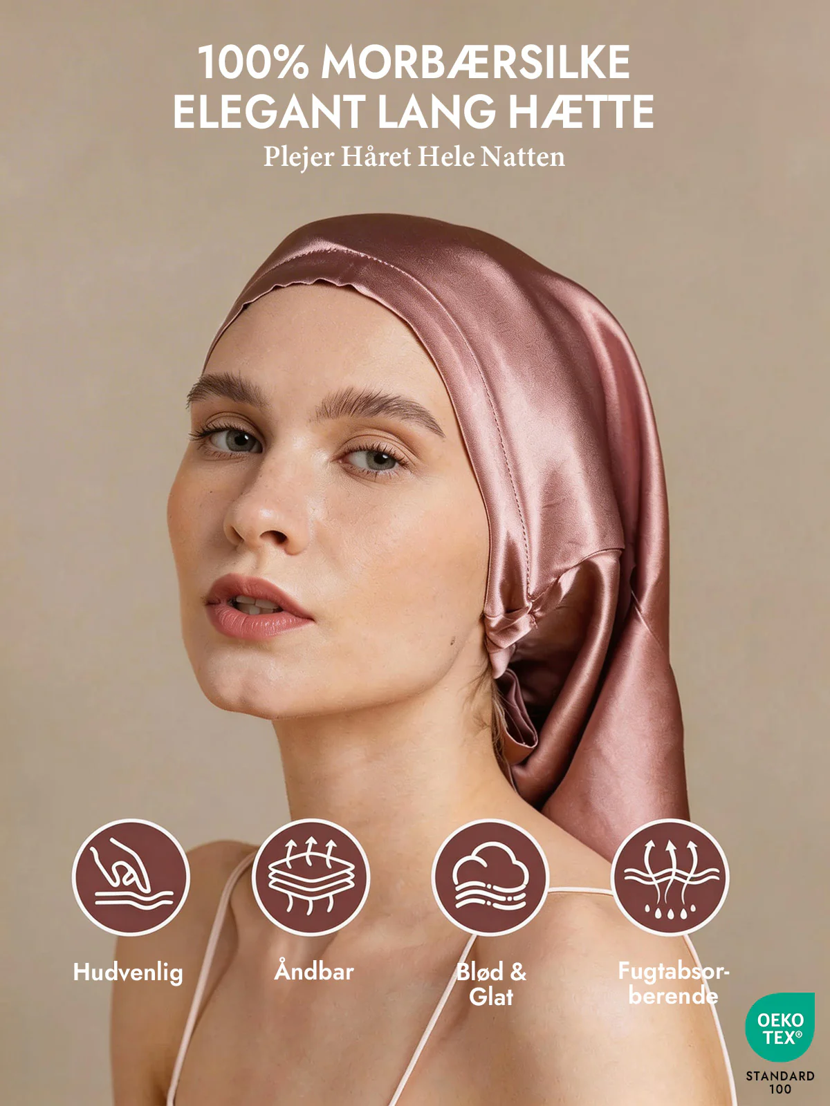 100% Morbærsilke Elegant Sovehætte til Langt Hår - Image 10