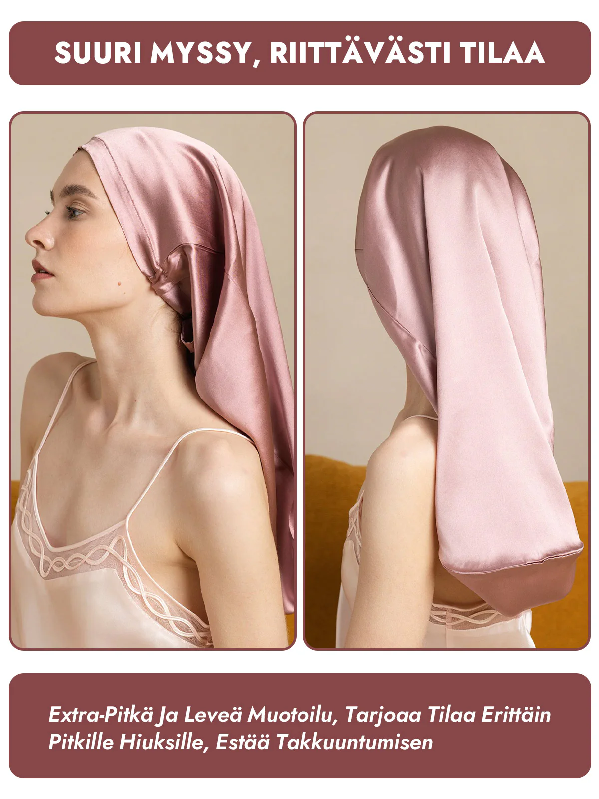 100% Morbærsilke Elegant Sovehætte til Langt Hår - Image 11