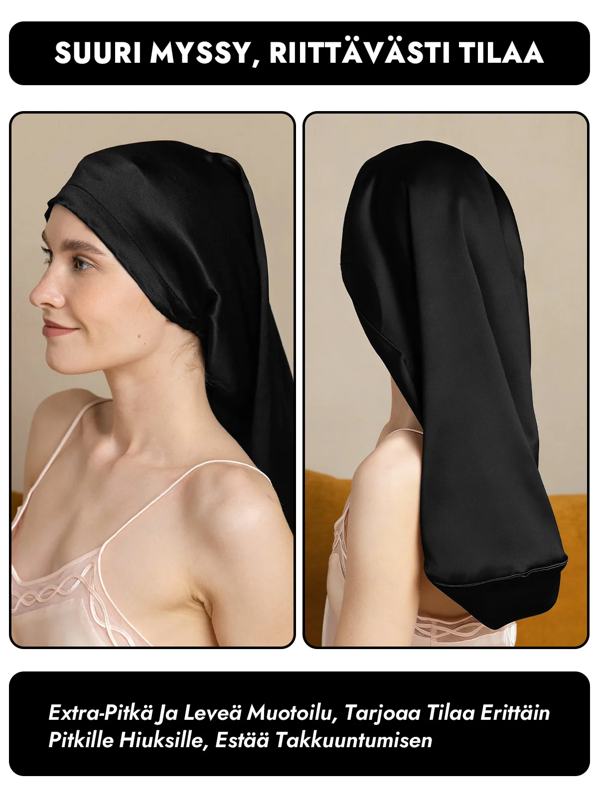 100% Morbærsilke Elegant Sovehætte til Langt Hår - Image 19