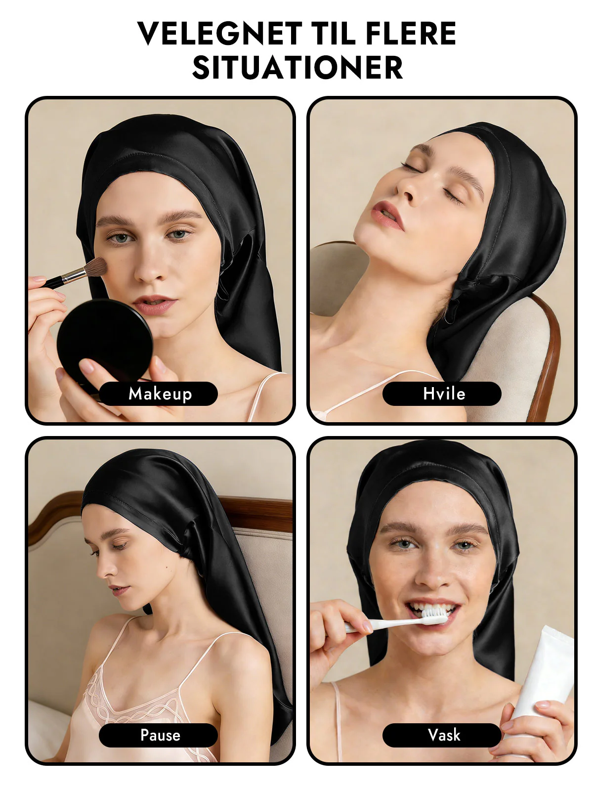 100% Morbærsilke Elegant Sovehætte til Langt Hår - Image 23