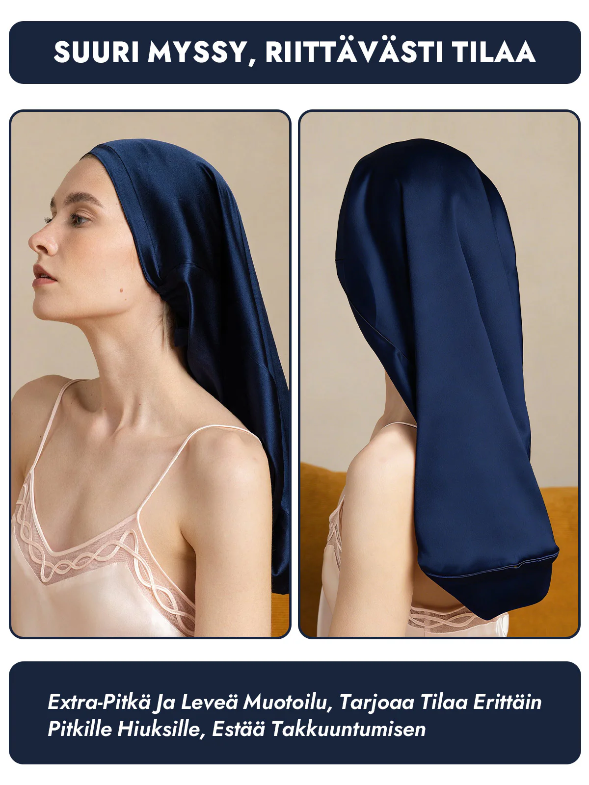 100% Morbærsilke Elegant Sovehætte til Langt Hår - Image 3