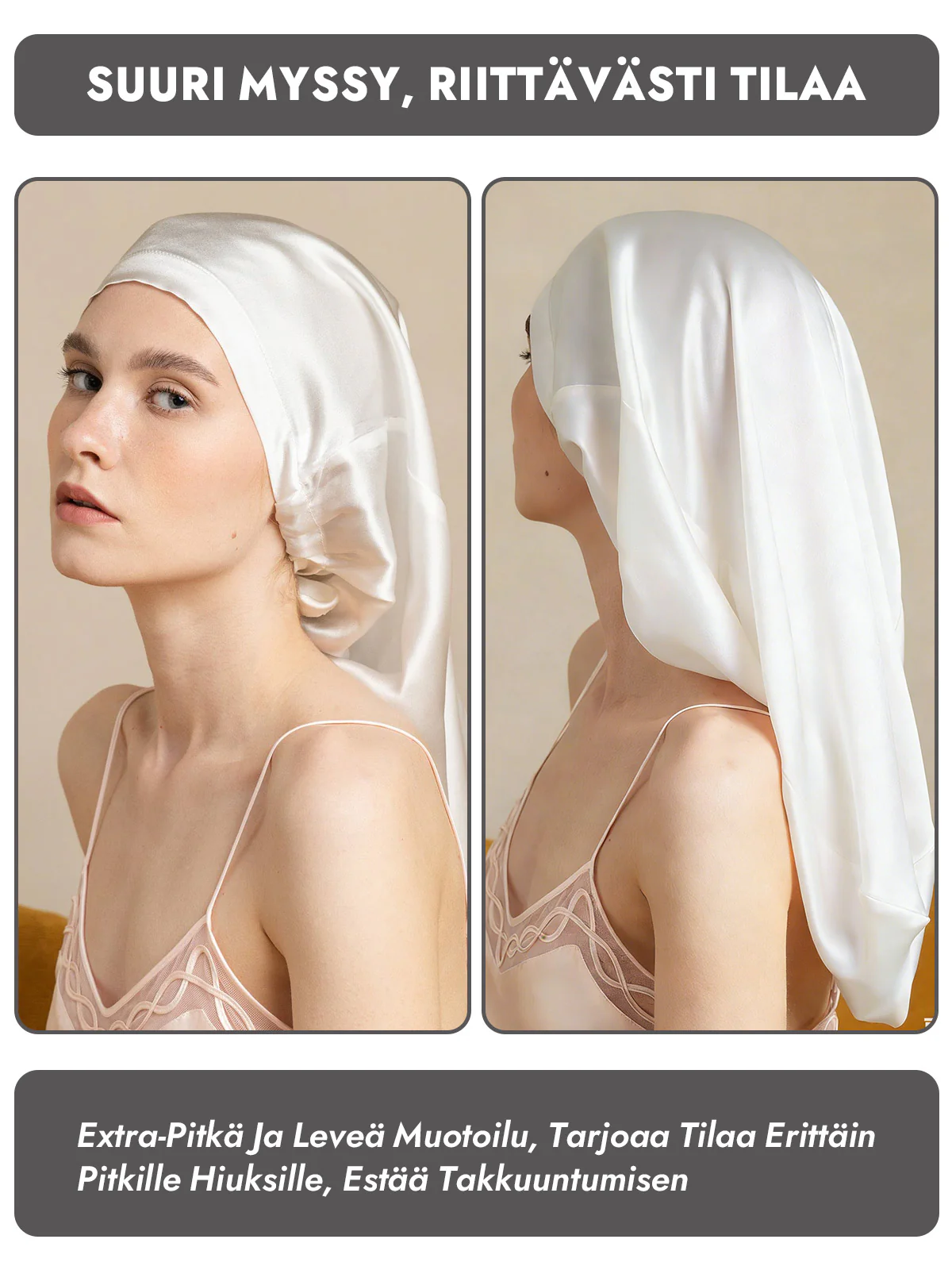 100% Morbærsilke Elegant Sovehætte til Langt Hår - Image 35