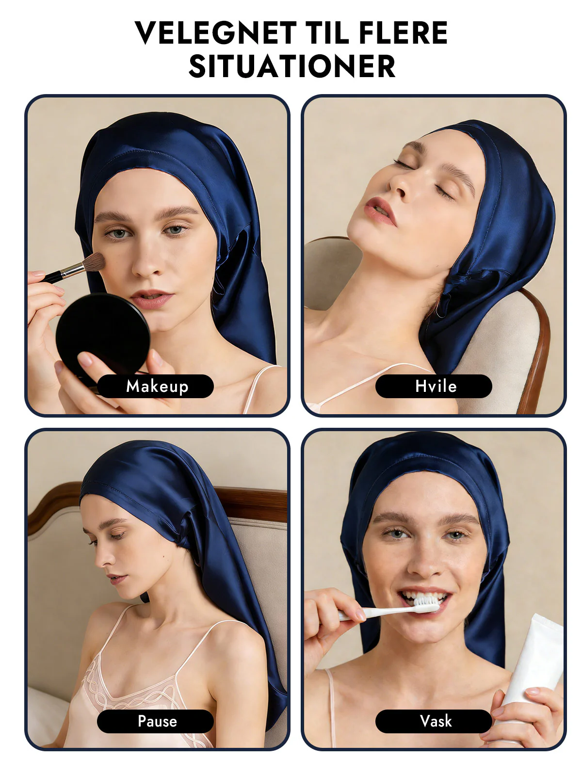 100% Morbærsilke Elegant Sovehætte til Langt Hår - Image 7