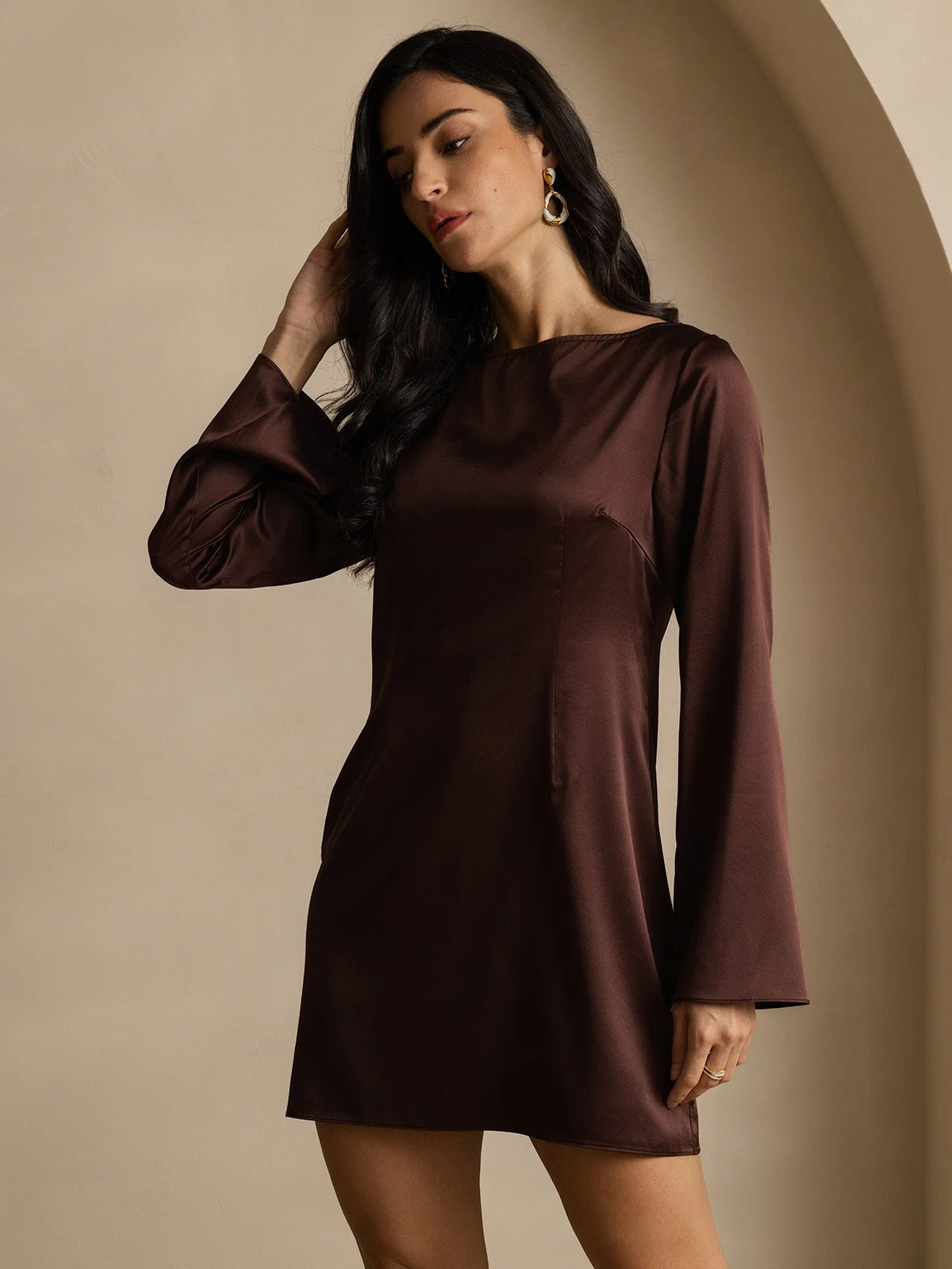 19Momme Silke Elegant Langærmet Kjole - Image 11