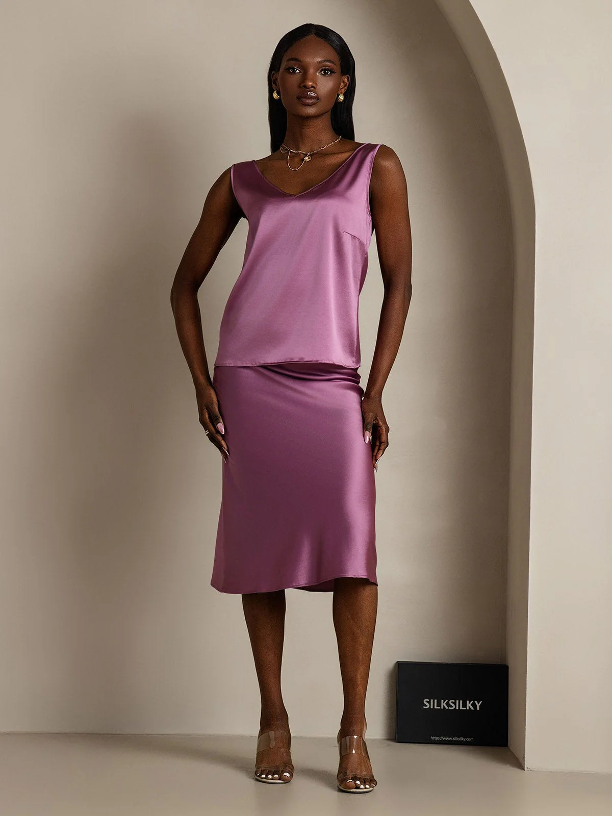 19Momme Silke V-hals strop TankTop - Image 61