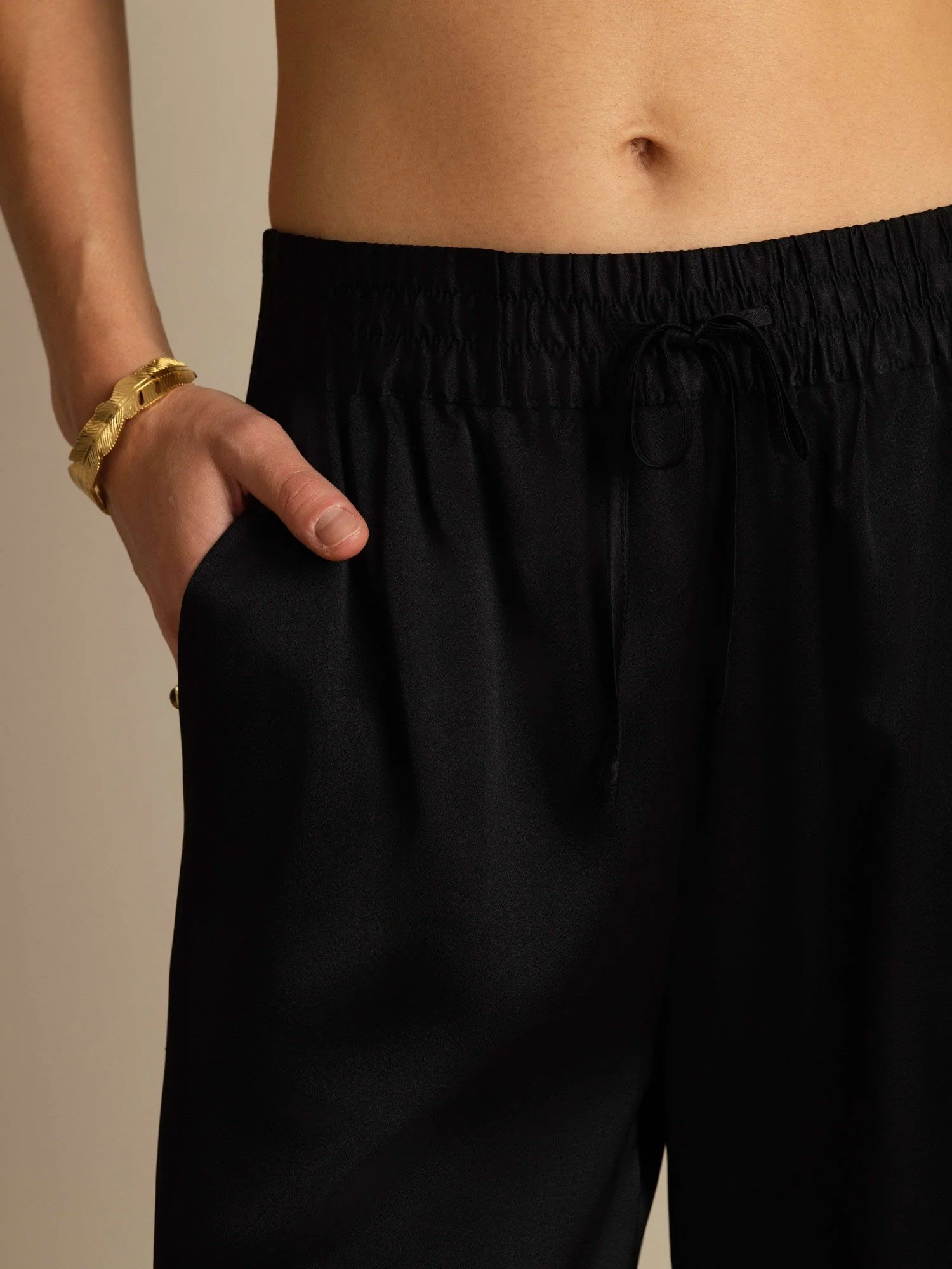 19Momme Silke Dame High-Waist Brede Ben Bukser med Rynket Snøre Talje - Image 13