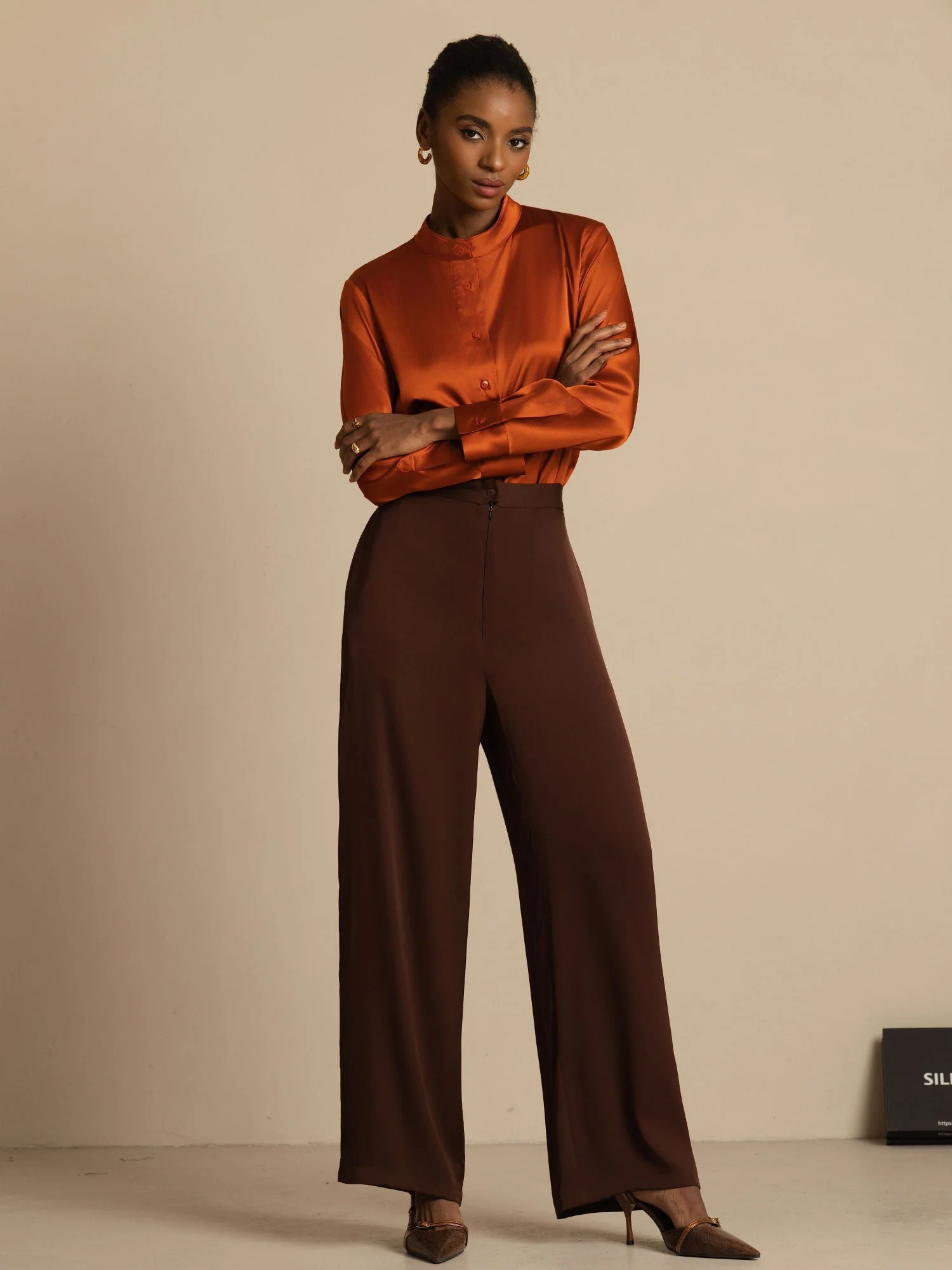 19Momme silke dame Stand Collar High-Low bluse med knapdetaljer - Image 16