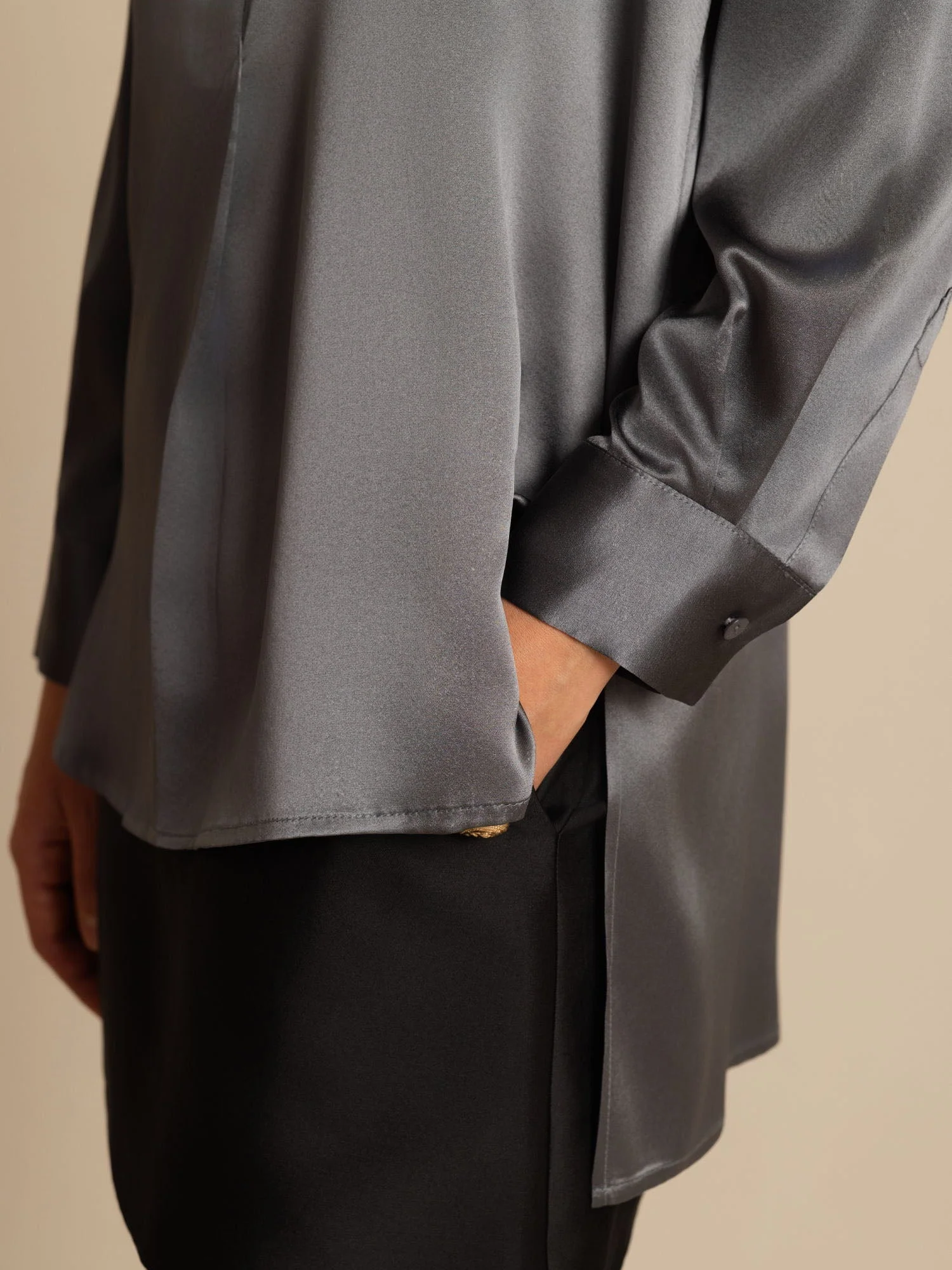 19Momme silke dame Stand Collar High-Low bluse med knapdetaljer - Image 30