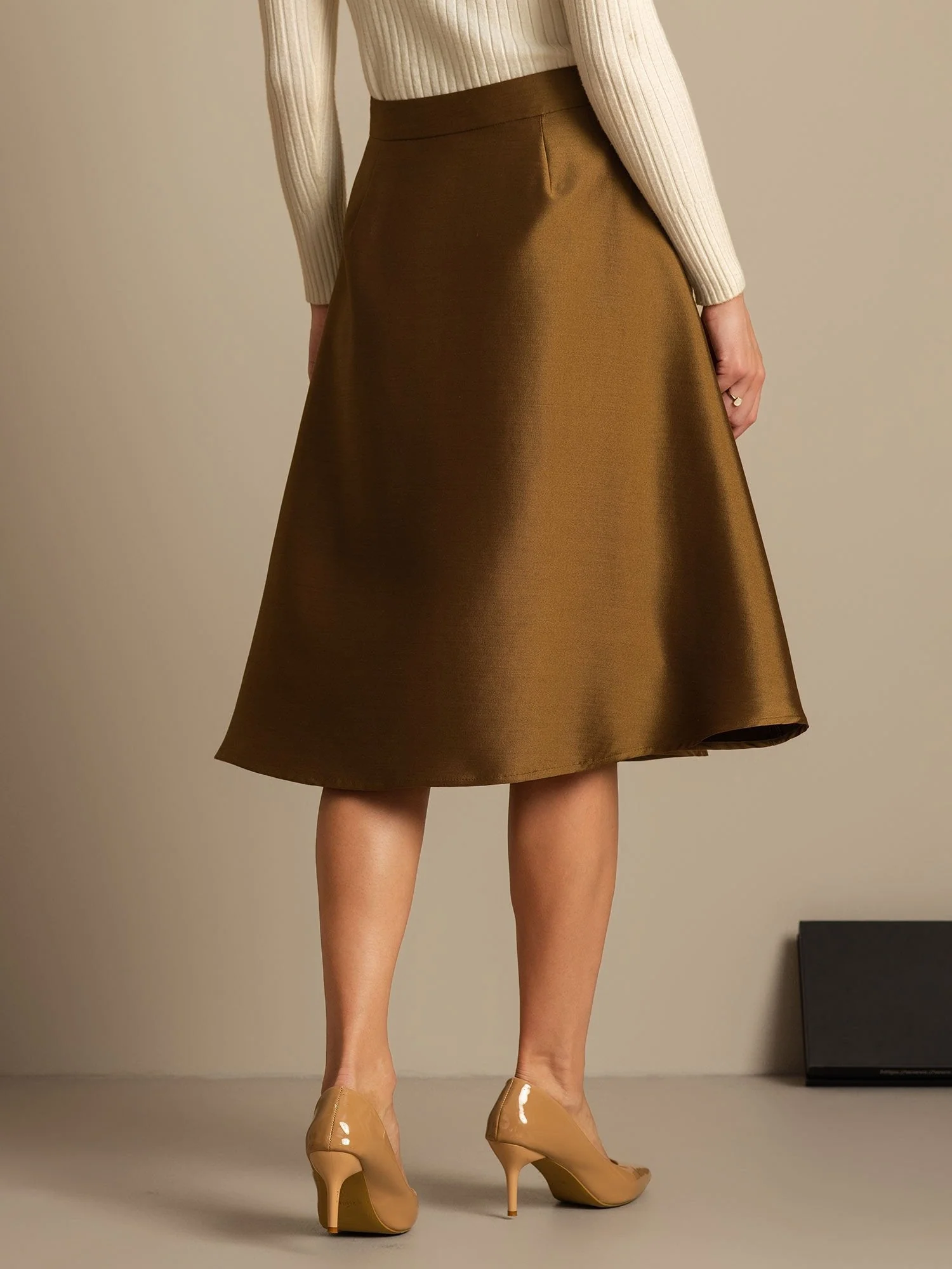 32Momme Silke-Uld Blanding A-Line Midi Nederdel med Lynlåsdessign - Image 18