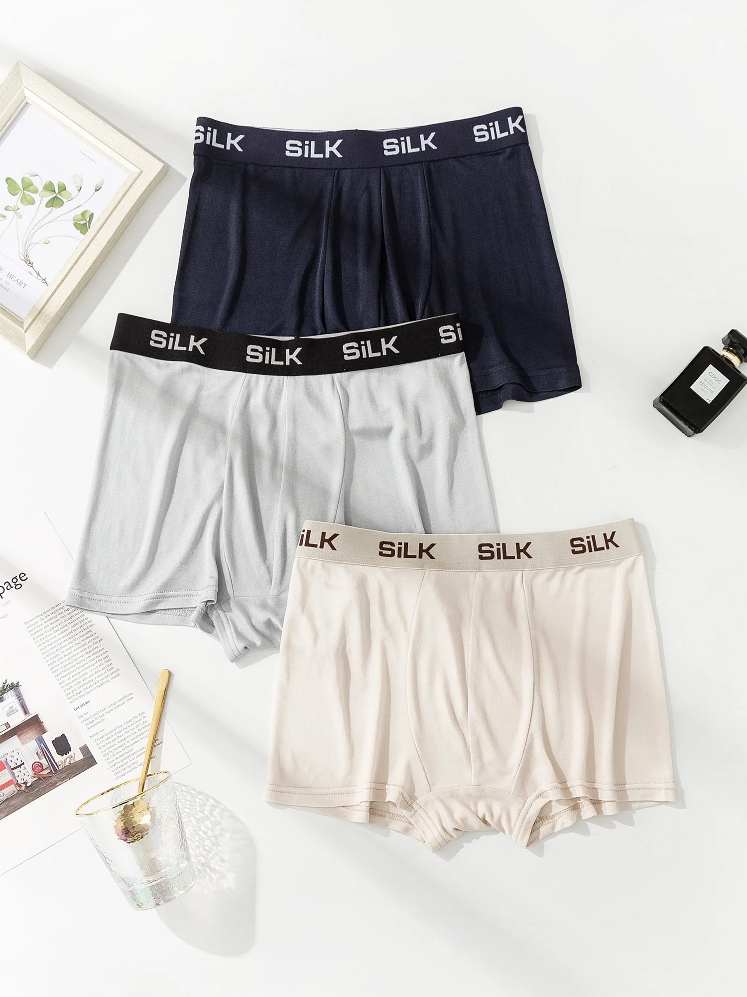 3-Pak Herre Ultra Bløde Komfortable Boxershorts i Ren Silke - Image 22