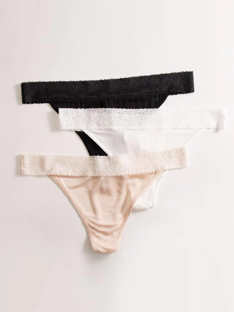3 Stk Silkestrikket Sexet Blondeblomst Thong-Dameundertøj - Image 4