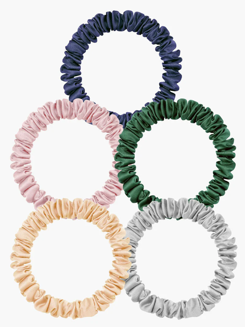 5Stk Ren Silke Tynd Hår Scrunchies - 1cm - Image 14