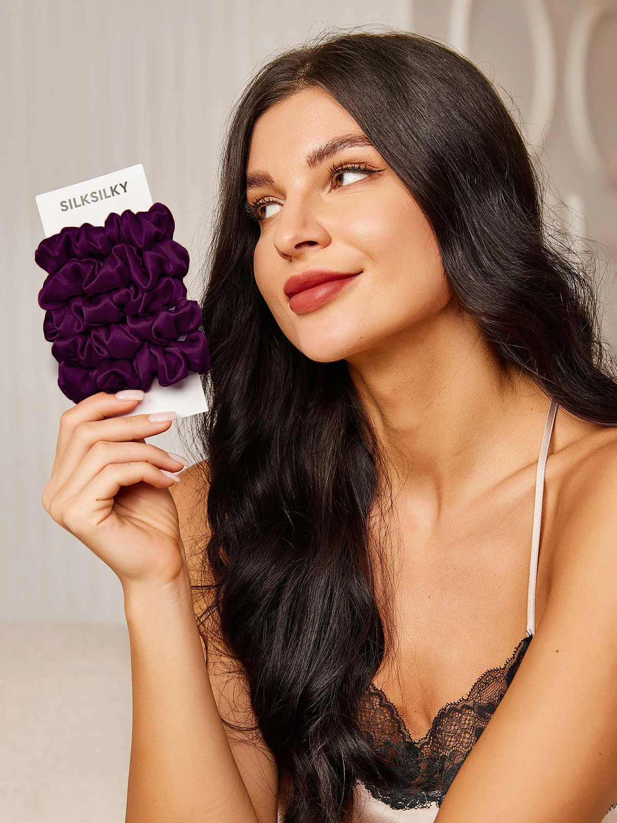 5Stk Ren Silke Klassisk Hår Scrunchies - 2cm - Image 17