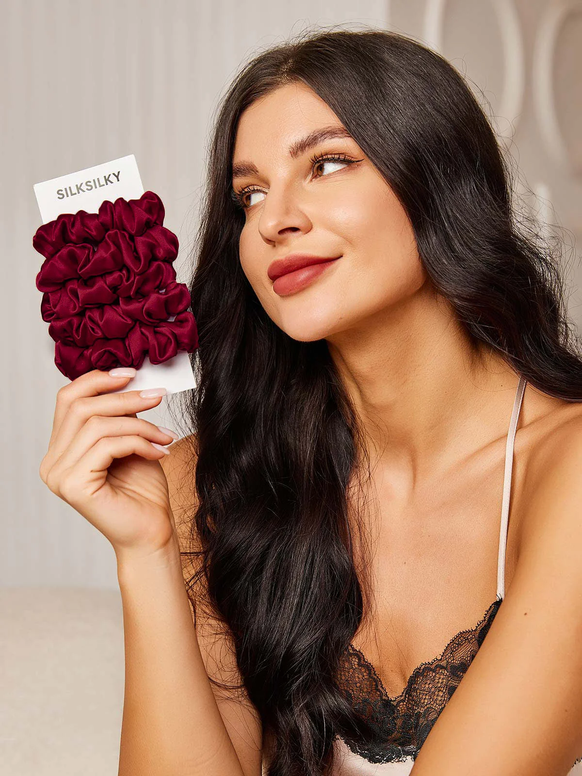 5Stk Ren Silke Klassisk Hår Scrunchies - 2cm - Image 19