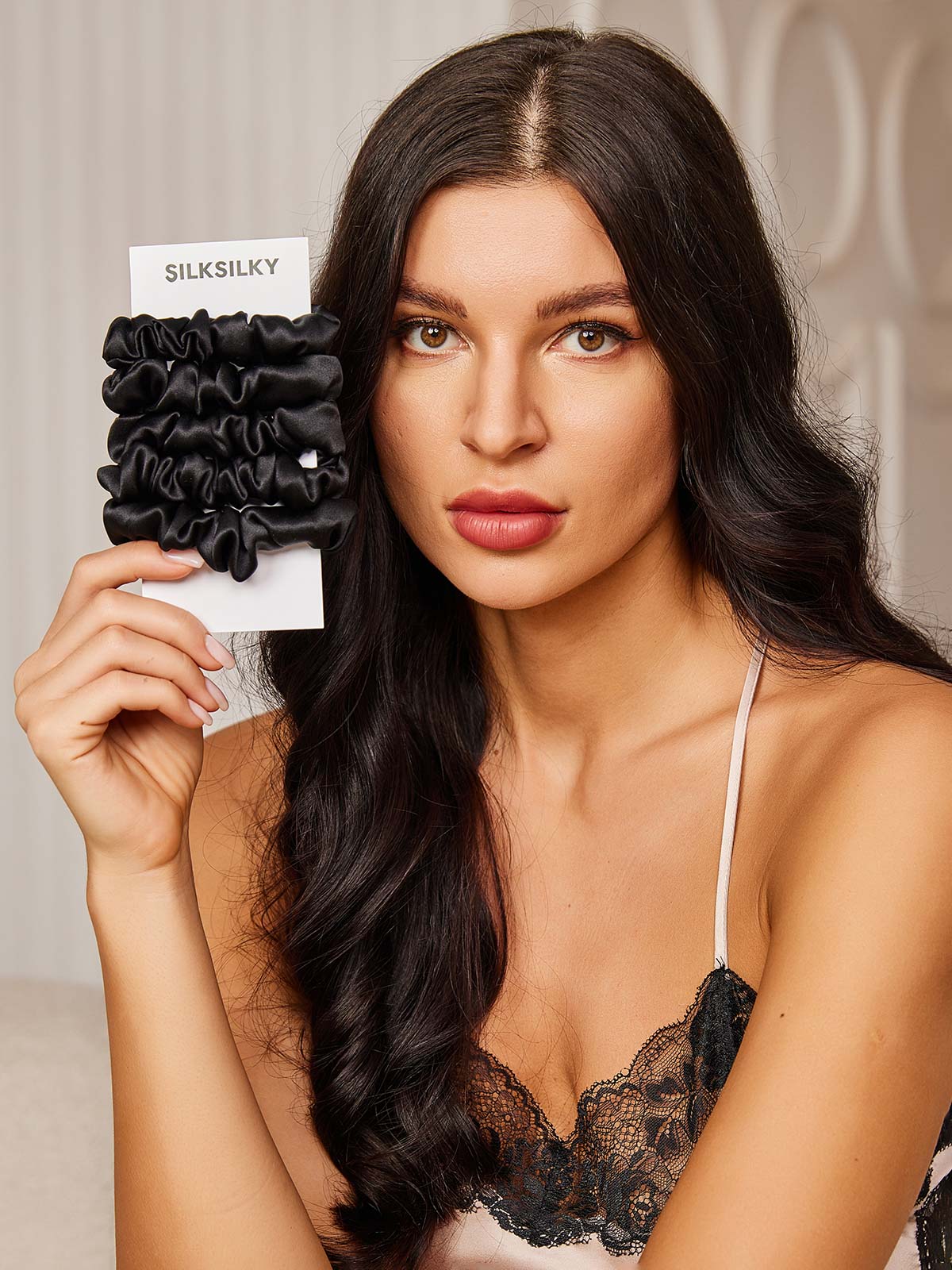 5Stk Ren Silke Klassisk Hår Scrunchies - 2cm - Image 27