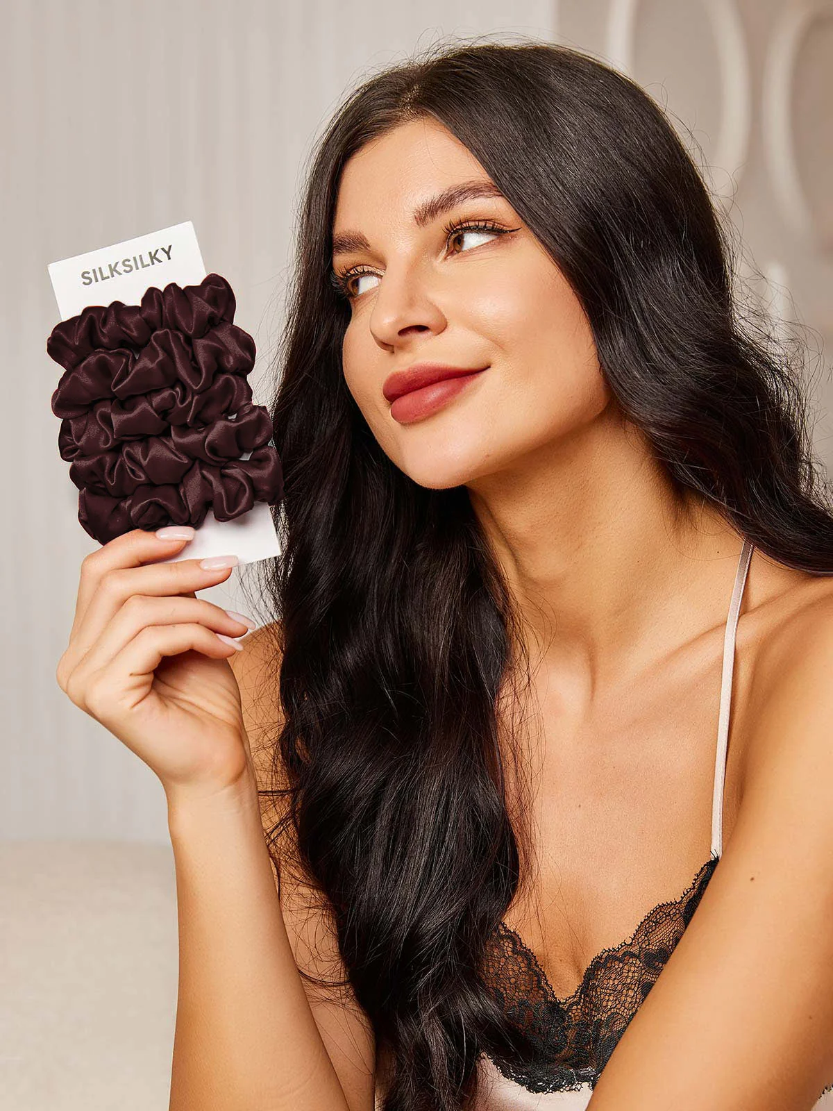 5Stk Ren Silke Klassisk Hår Scrunchies - 2cm - Image 28