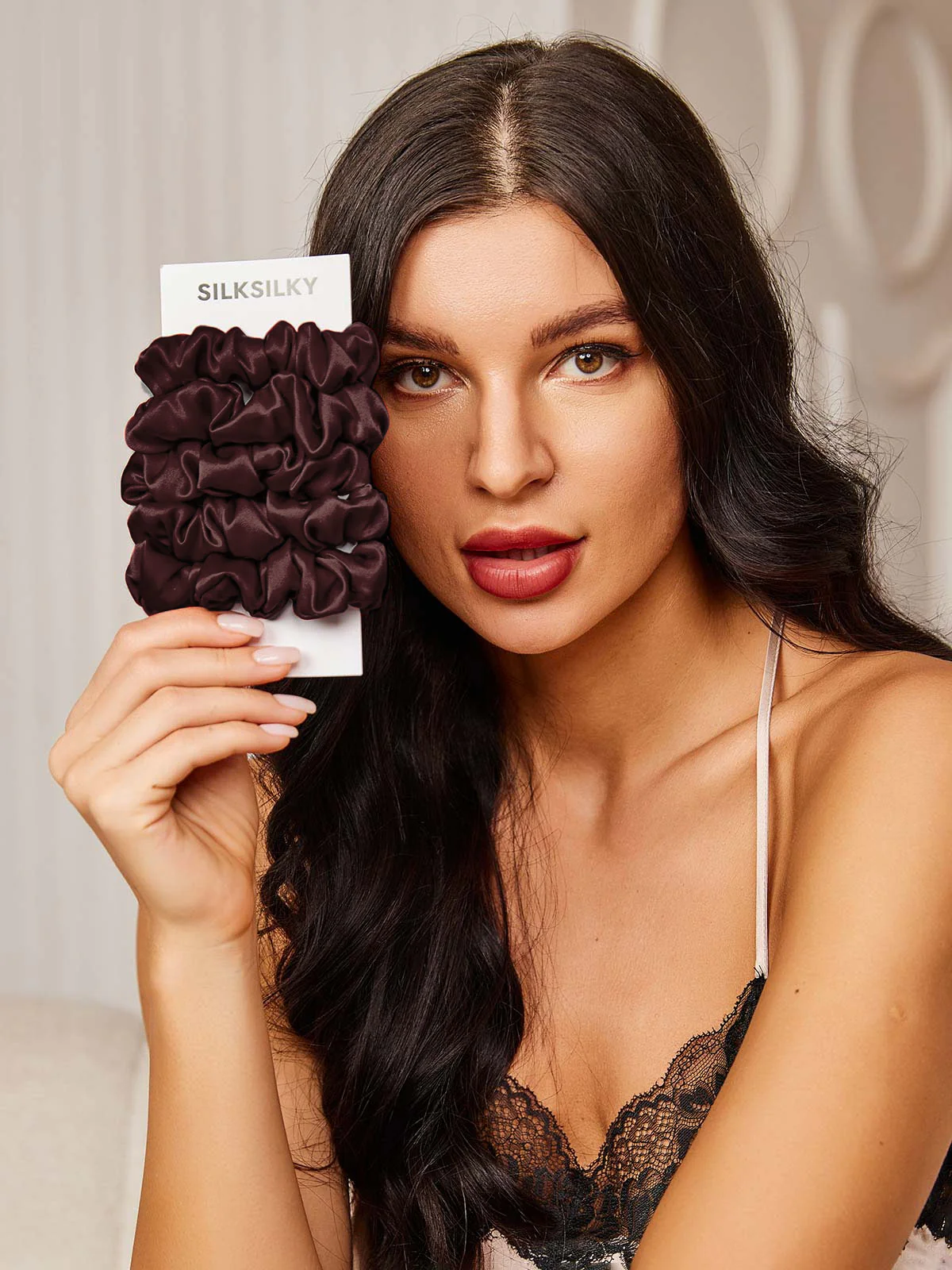 5Stk Ren Silke Klassisk Hår Scrunchies - 2cm - Image 29