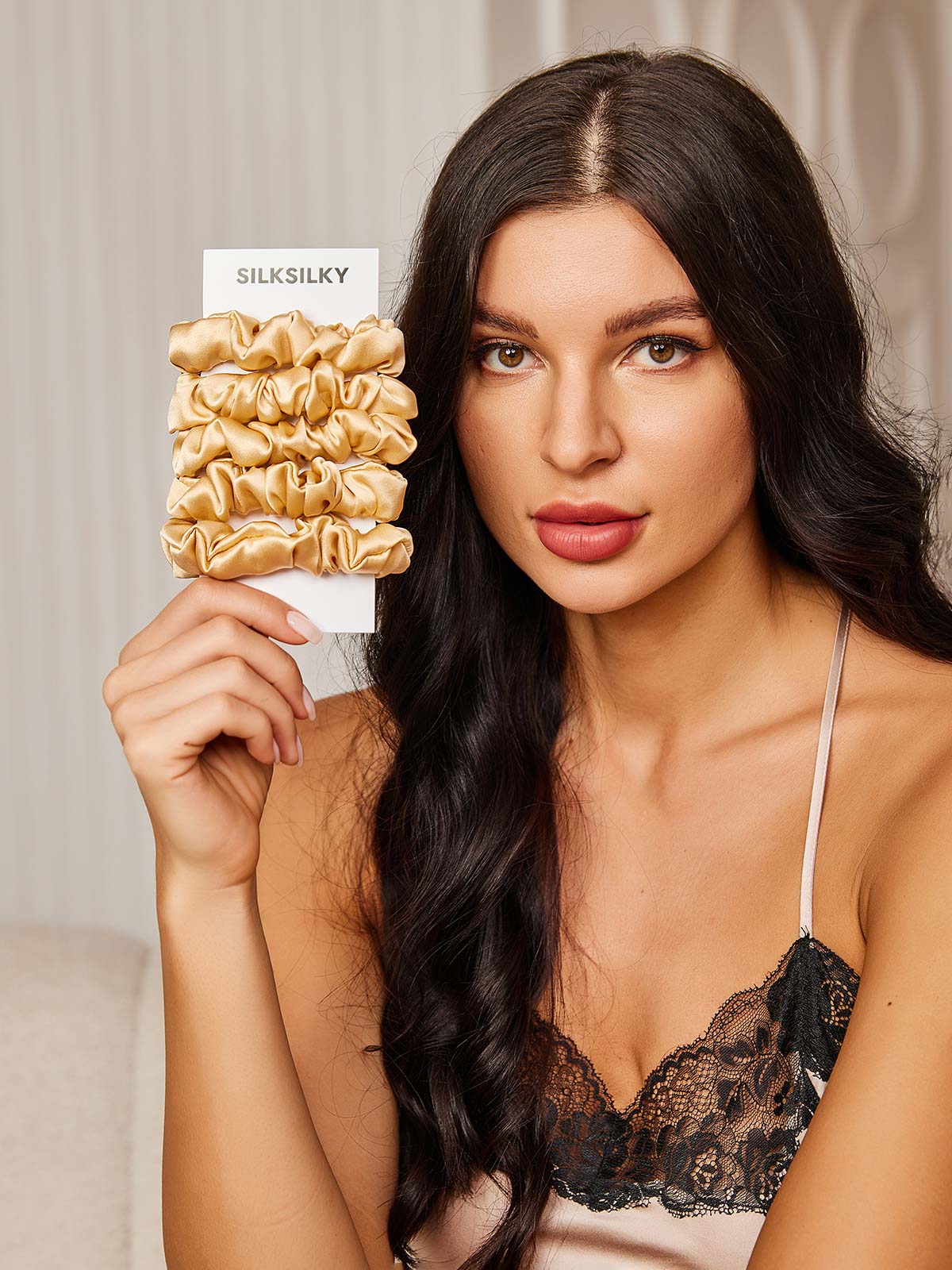 5Stk Ren Silke Klassisk Hår Scrunchies - 2cm - Image 34