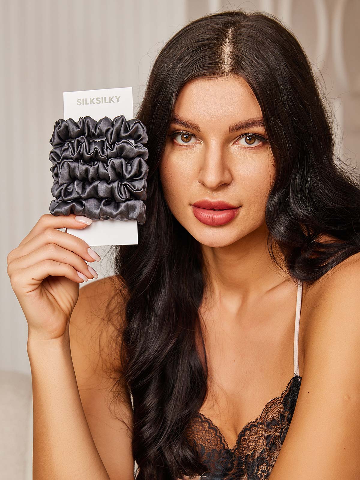 5Stk Ren Silke Klassisk Hår Scrunchies - 2cm - Image 36