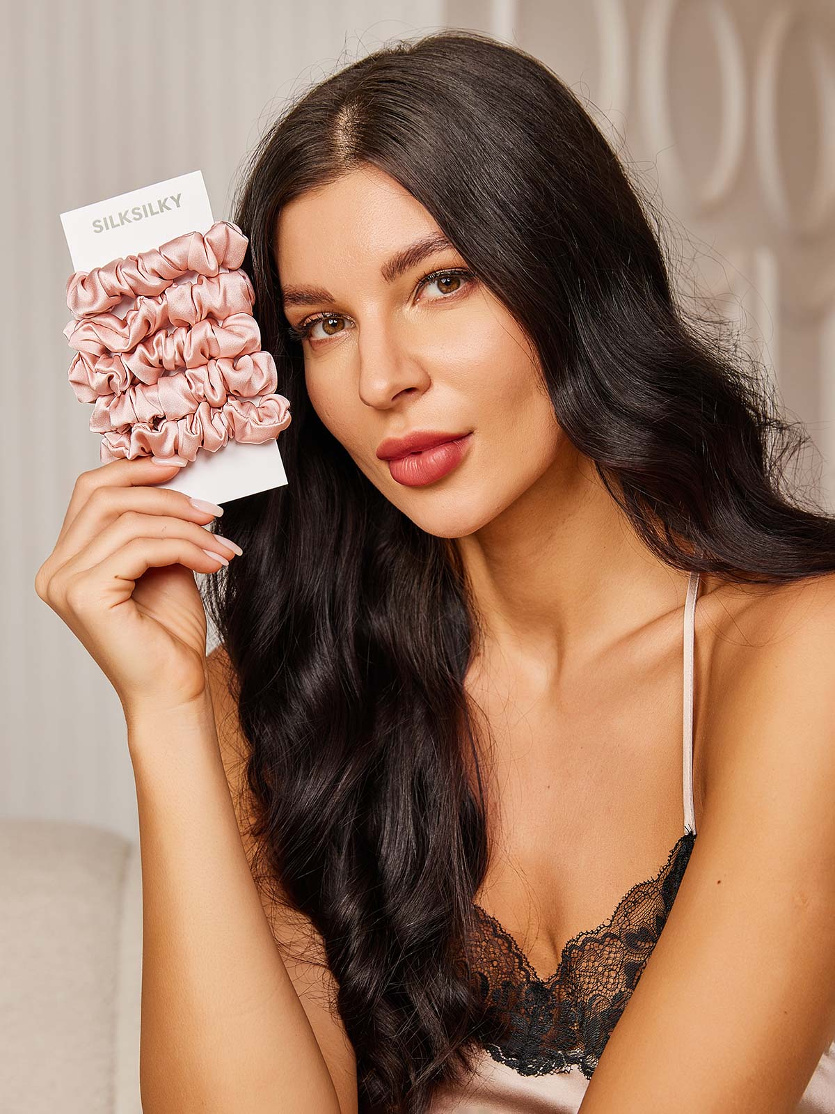 5Stk Ren Silke Klassisk Hår Scrunchies - 2cm - Image 38