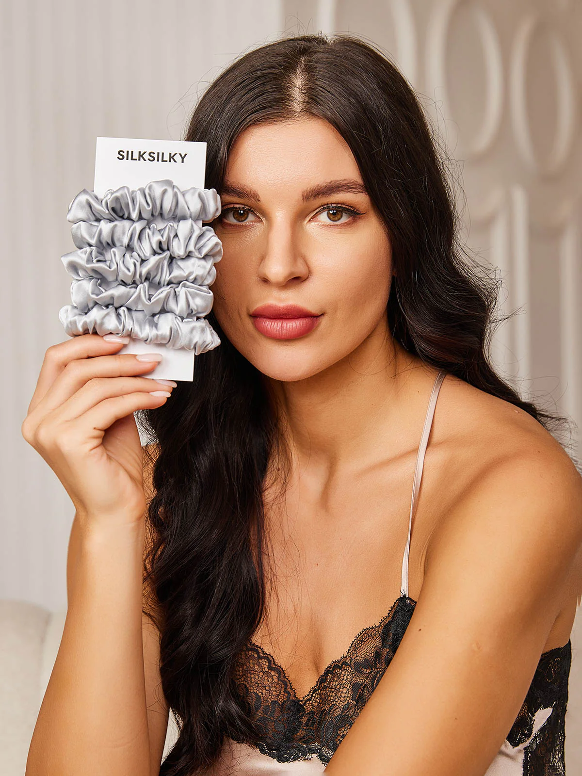 5Stk Ren Silke Klassisk Hår Scrunchies - 2cm - Image 40