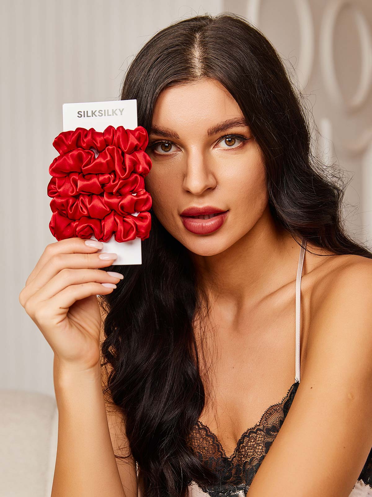 5Stk Ren Silke Klassisk Hår Scrunchies - 2cm - Image 44