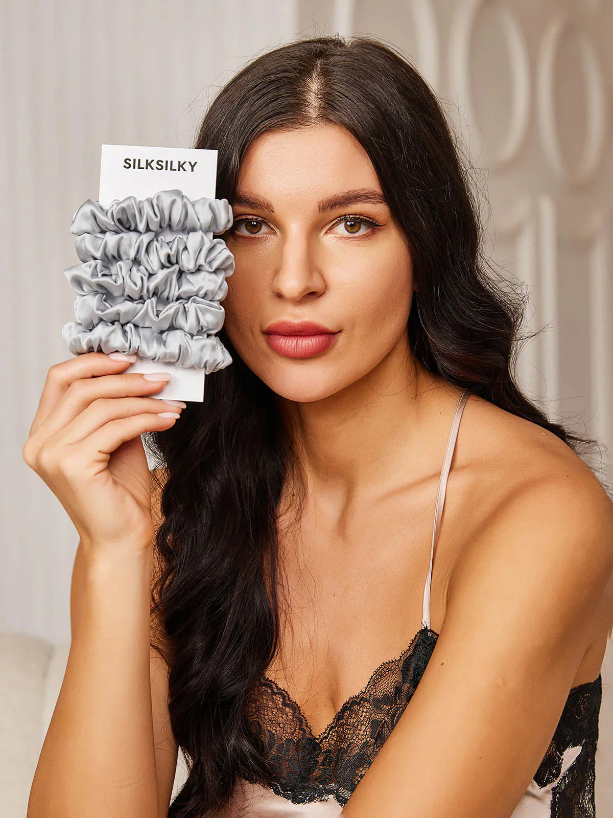 5Stk Ren Silke Klassisk Hår Scrunchies - 2cm - Image 49